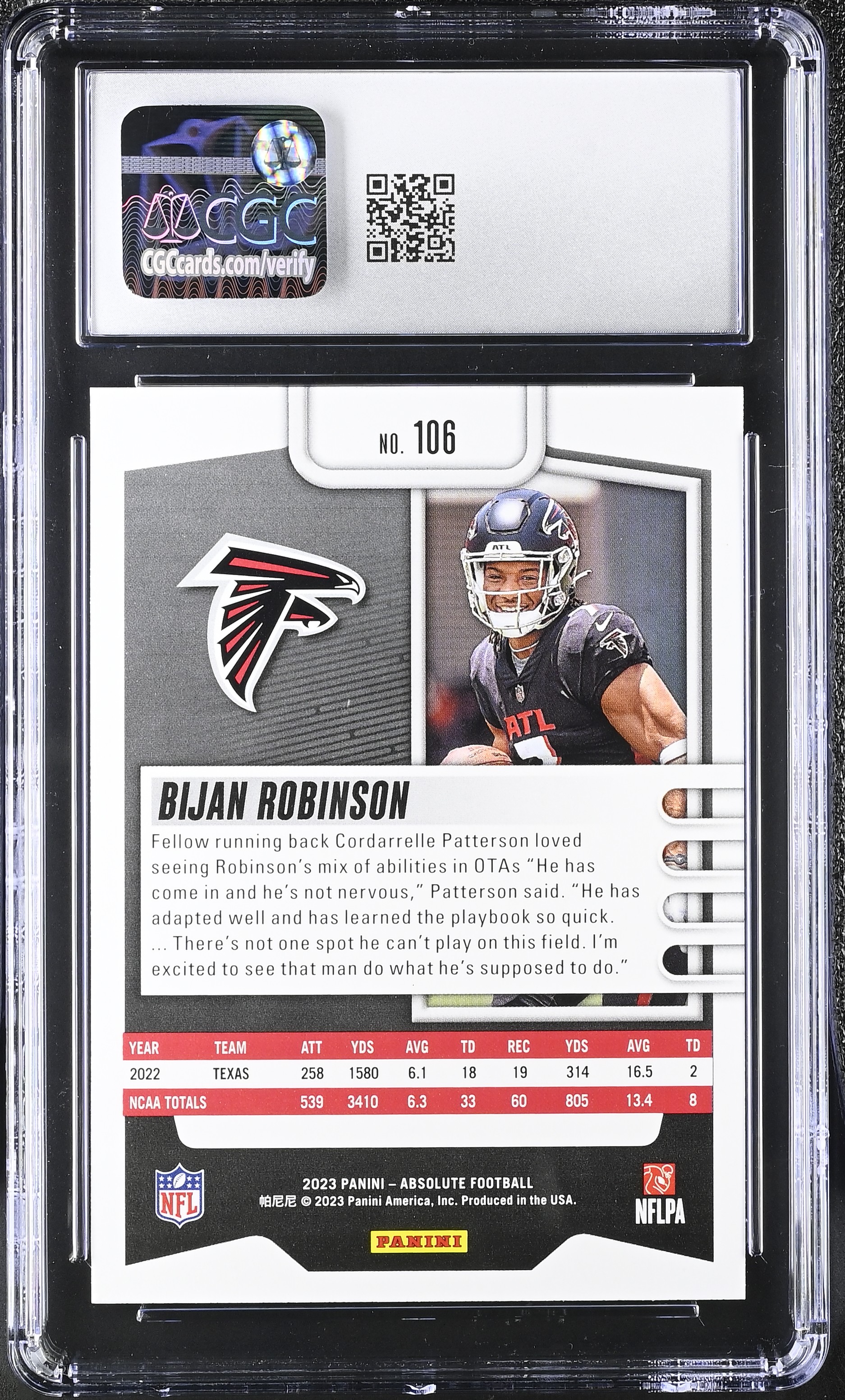 Bijan Robinson 2023 Absolute #106 RC (CGC 9) at PristineAuction.com Bijan Robinson 2023 Absolute #106 RC (CGC 9) at PristineAuction.com