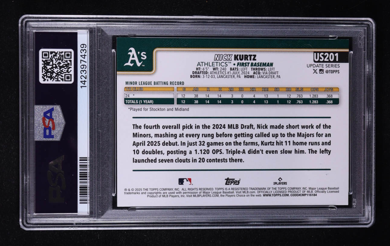 Nick Kurtz 2025 Topps Update #US201 RC (PSA 9) at PristineAuction.com Nick Kurtz 2025 Topps Update #US201 RC (PSA 9) at PristineAuction.com