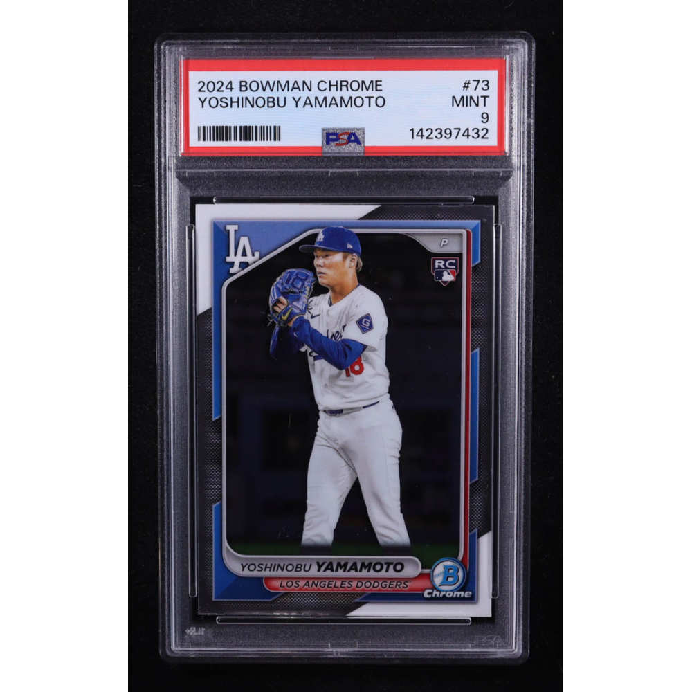 Yoshinobu Yamamoto 2024 Bowman Chrome #73 RC (PSA 9) at PristineAuction.com