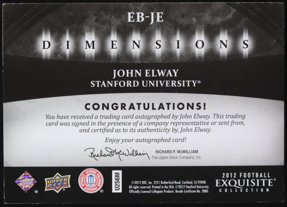 John Elway 2012 Exquisite Collection Dimension Autographs #EBJE #43/60 at PristineAuction.com John Elway 2012 Exquisite Collection Dimension Autographs #EBJE #43/60 at PristineAuction.com