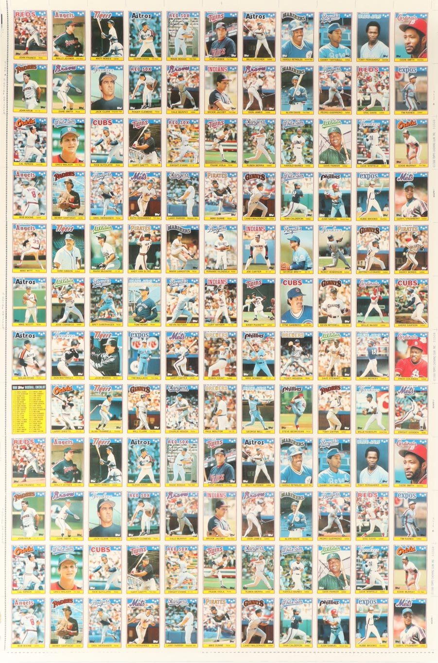 1988 Topps Mini Baseball Uncut Sheet of (132) Cards at PristineAuction.com 1988 Topps Mini Baseball Uncut Sheet of (132) Cards at PristineAuction.com