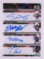 Shedeur Sanders / Dallan Hayden / Will Sheppard / Travis Hunter 2024 Pro Set Quadography Clear Green Stardust #Q14 #2/5 RC at PristineAuction.com