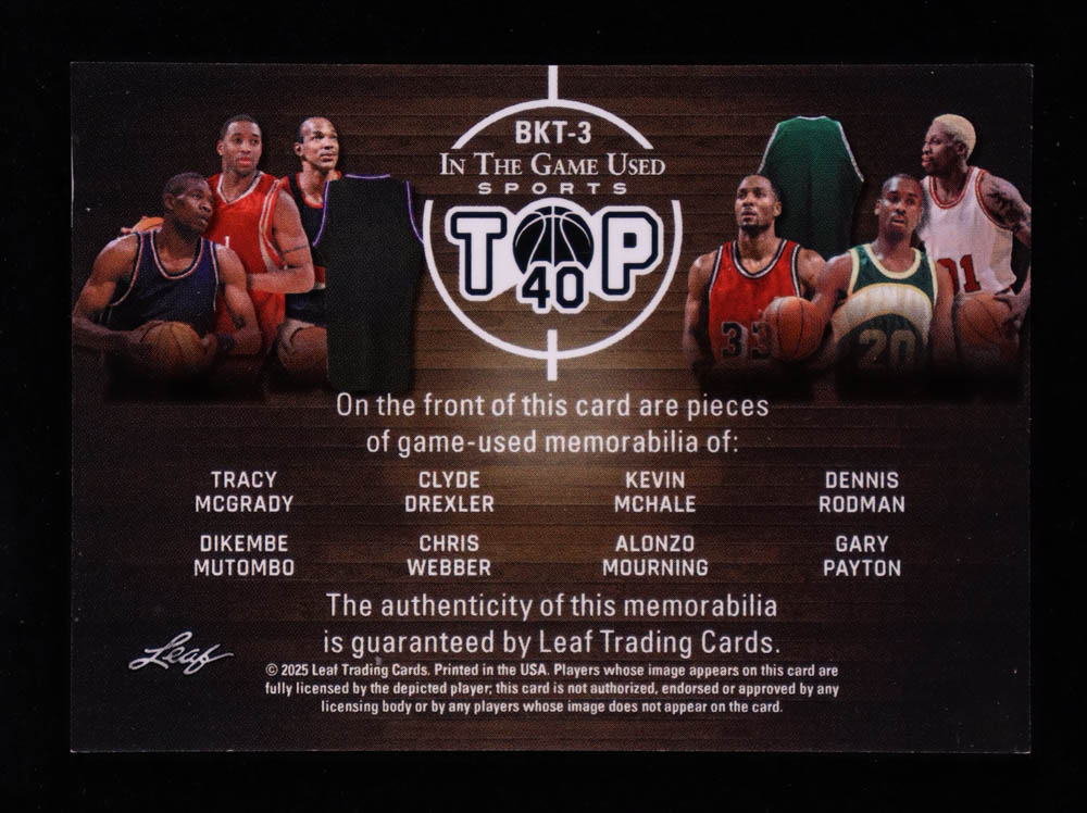 2025 ITG Used Sports Top 40 Memorabilia Blue #BKT3 Tracy McGrady / Clyde Drexler / Kevin McHale / Dennis Rodman / Dikembe Mutombo / Chris Webber / Alonzo Mourning / Gary Payton #19/30 at PristineAuction.com 2025 ITG Used Sports Top 40 Memorabilia Blue #BKT3 Tracy McGrady / Clyde Drexler / Kevin McHale / Dennis Rodman / Dikembe Mutombo / Chris Webber / Alonzo Mourning / Gary Payton #19/30 at PristineAuction.com