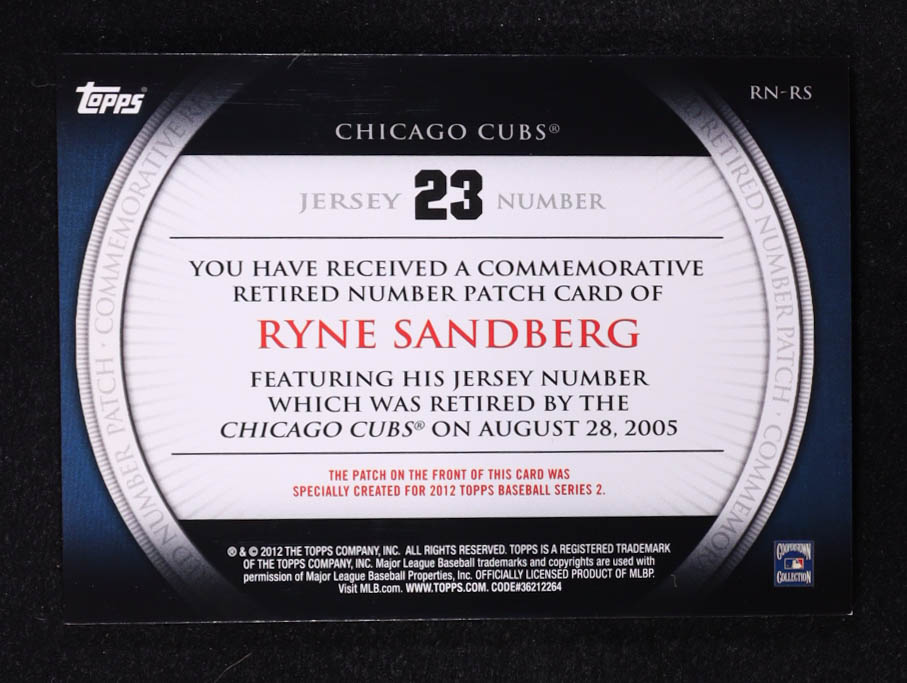 Ryne Sandberg 2012 Topps Retired Number Patches #RS S2 at PristineAuction.com Ryne Sandberg 2012 Topps Retired Number Patches #RS S2 at PristineAuction.com