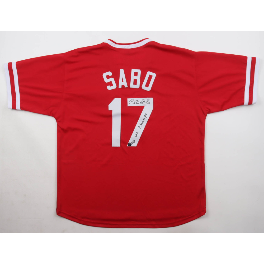 Chris Sabo Signed Jersey Inscribed "90 WS Champs" (Authentic Ink) at PristineAuction.com