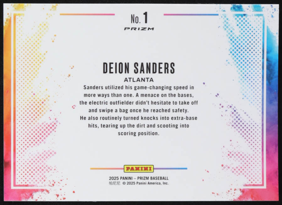 Deion Sanders 2025 Panini Prizm Color Blast #1 at PristineAuction.com Deion Sanders 2025 Panini Prizm Color Blast #1 at PristineAuction.com