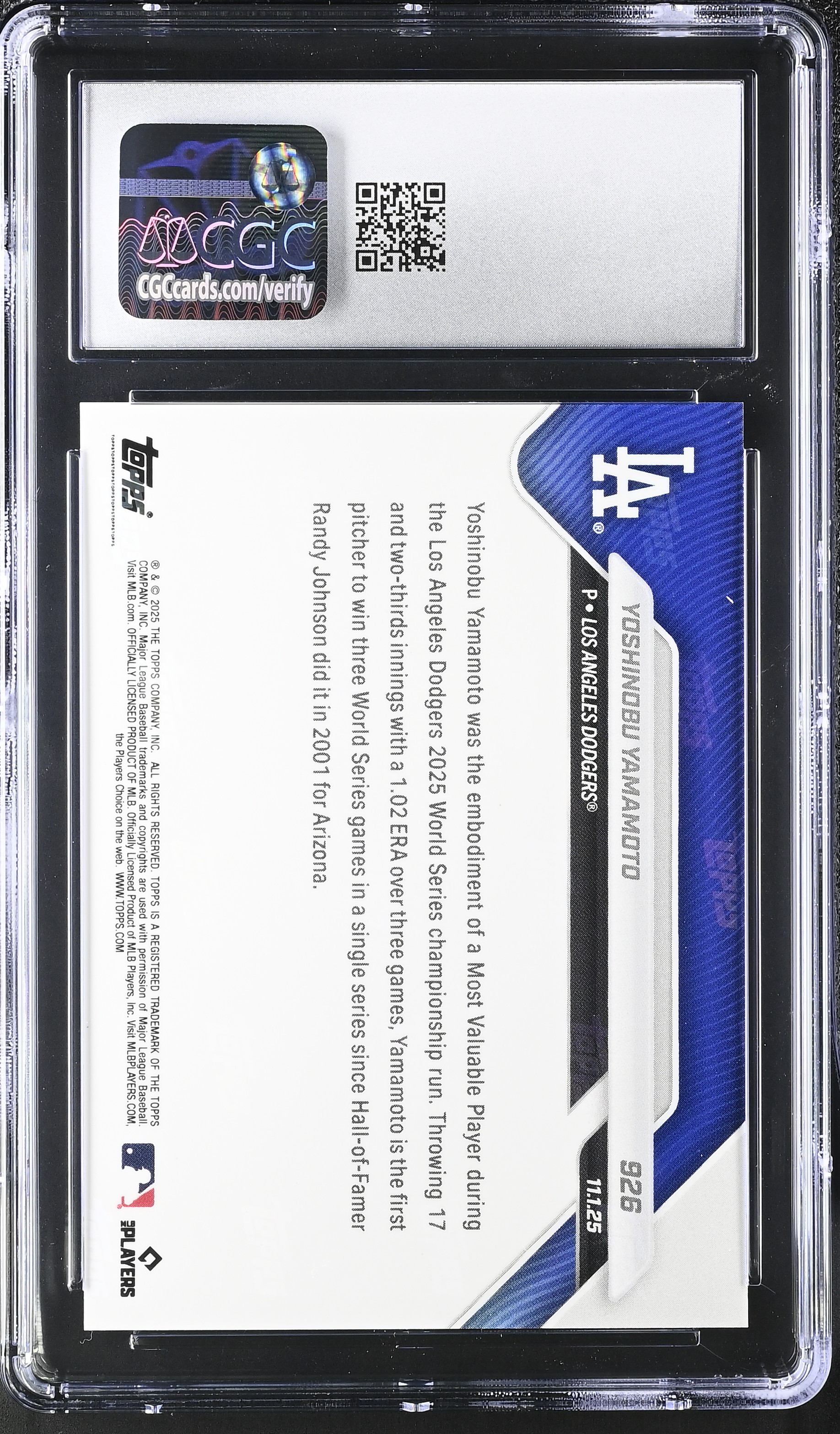 Yoshinobu Yamamoto 2025 Topps Now #926 (CGC 9) at PristineAuction.com Yoshinobu Yamamoto 2025 Topps Now #926 (CGC 9) at PristineAuction.com