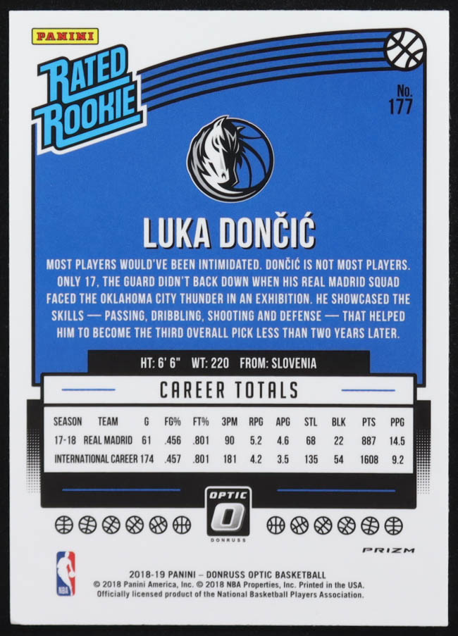 Luka Doncic 2018-19 Donruss Optic Shock #177 RR RC at PristineAuction.com Luka Doncic 2018-19 Donruss Optic Shock #177 RR RC at PristineAuction.com