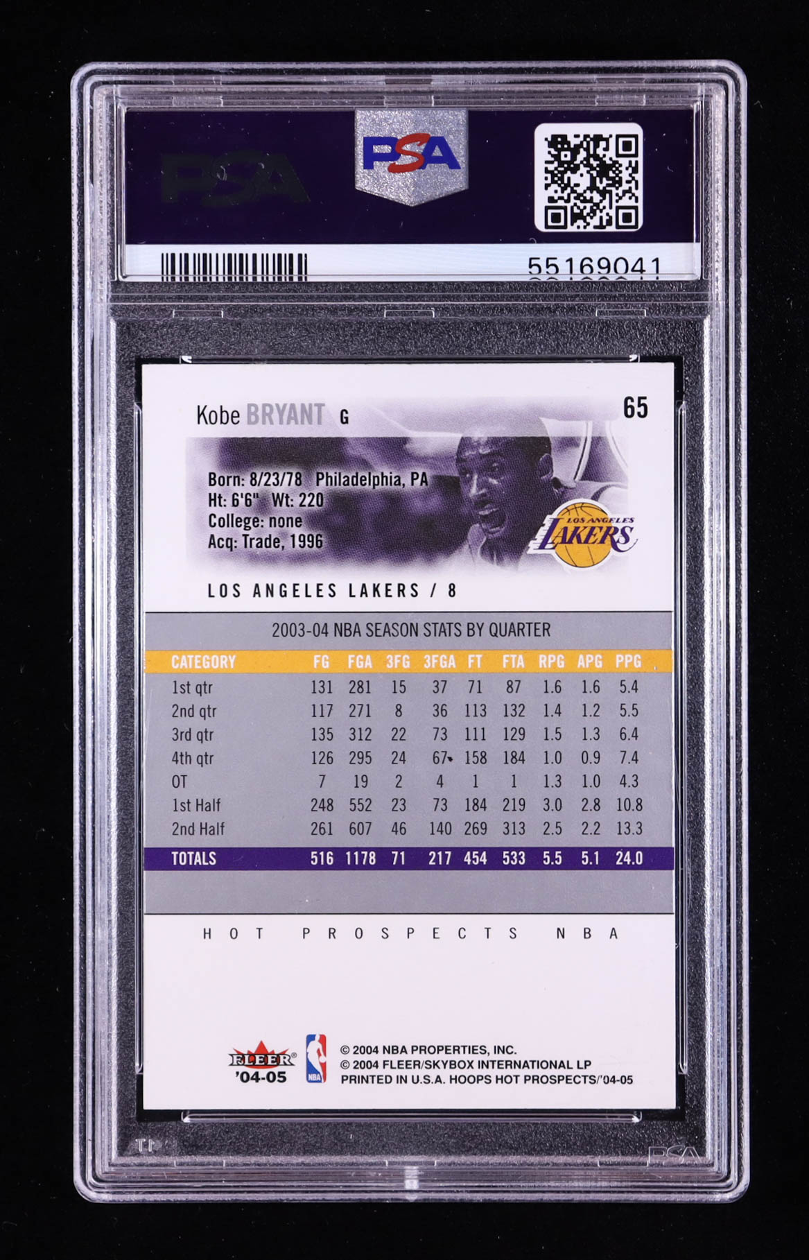Kobe Bryant 2004-05 Hoops Hot Prospects #65 (PSA 10) at PristineAuction.com Kobe Bryant 2004-05 Hoops Hot Prospects #65 (PSA 10) at PristineAuction.com