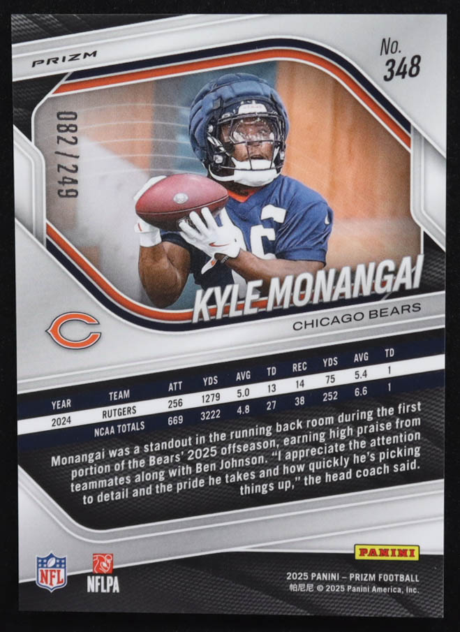 Kyle Monangai 2025 Panini Prizm Prizms Orange #348 RC #082/249 at PristineAuction.com Kyle Monangai 2025 Panini Prizm Prizms Orange #348 RC #082/249 at PristineAuction.com