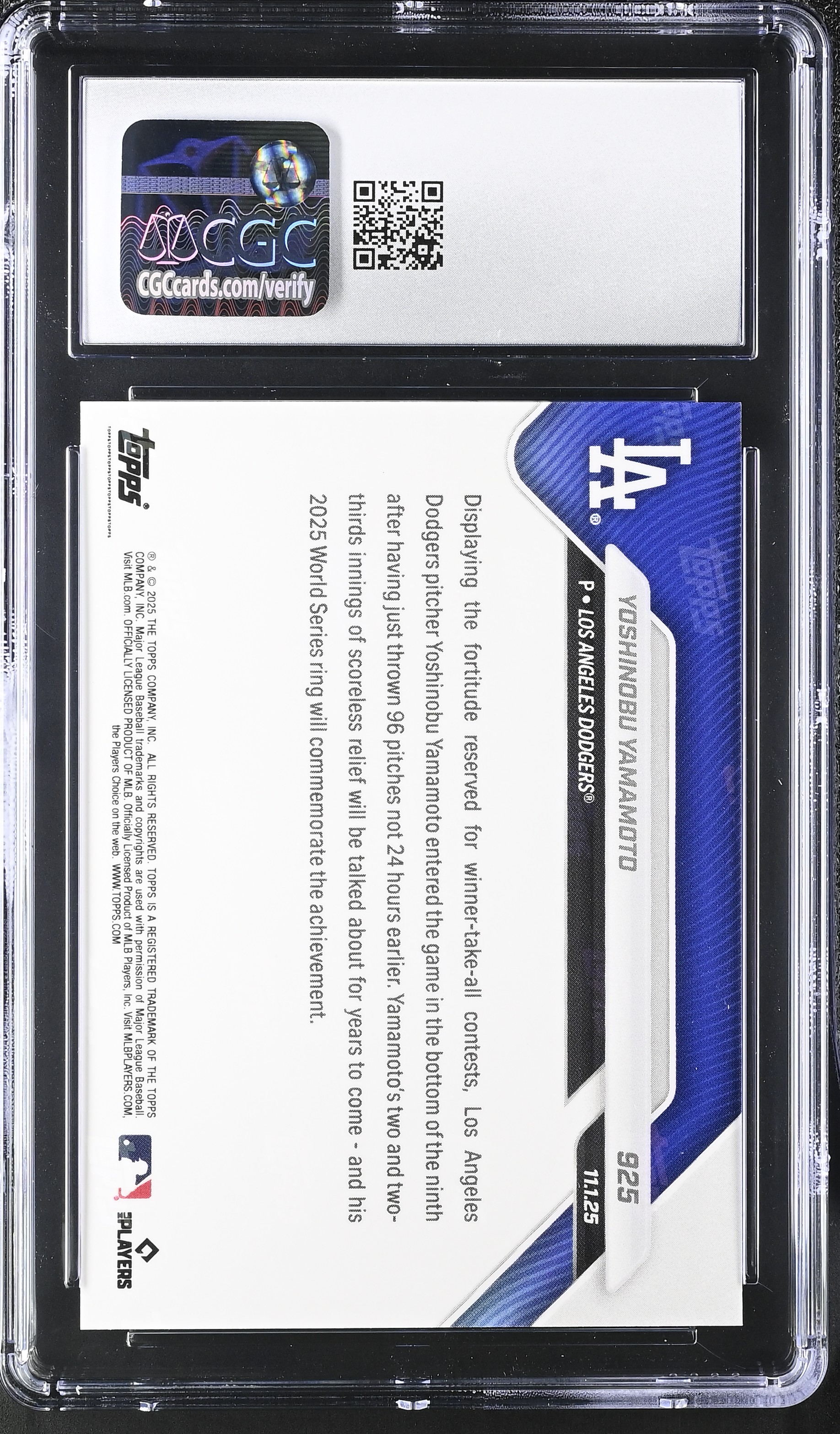 Yoshinobu Yamamoto 2025 Topps Now #925 (CGC 9) at PristineAuction.com Yoshinobu Yamamoto 2025 Topps Now #925 (CGC 9) at PristineAuction.com