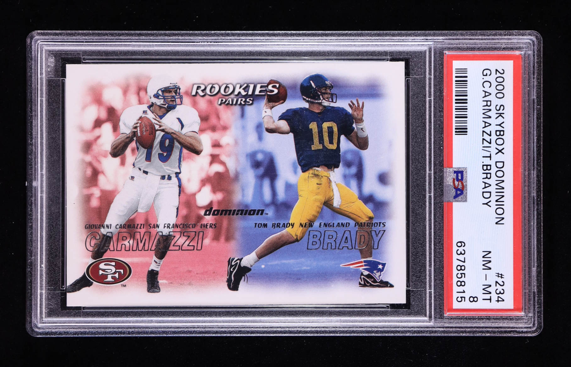 Tom Brady / Giovanni Carmazzi 2000 SkyBox Dominion #234 RC (PSA 8) at PristineAuction.com Tom Brady / Giovanni Carmazzi 2000 SkyBox Dominion #234 RC (PSA 8) at PristineAuction.com