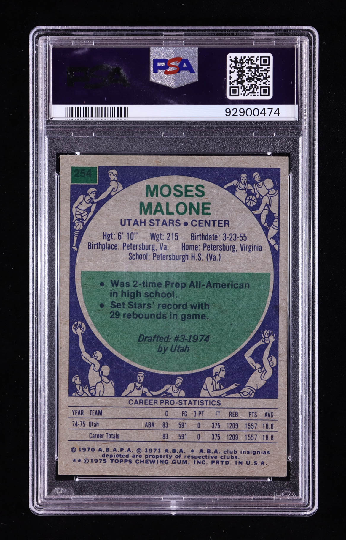Moses Malone 1975-76 Topps #254 RC (PSA 6) at PristineAuction.com Moses Malone 1975-76 Topps #254 RC (PSA 6) at PristineAuction.com