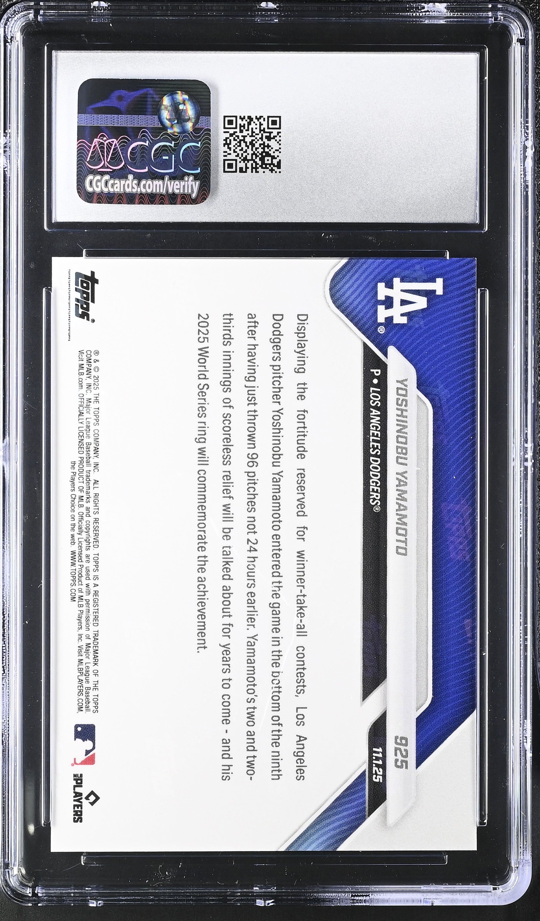 Yoshinobu Yamamoto 2025 Topps Now #925 (CGC 9.5) at PristineAuction.com Yoshinobu Yamamoto 2025 Topps Now #925 (CGC 9.5) at PristineAuction.com