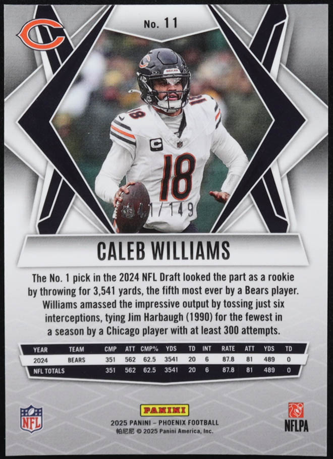 Caleb Williams 2025 Panini Phoenix Green Winter #11 #041/149 at PristineAuction.com Caleb Williams 2025 Panini Phoenix Green Winter #11 #041/149 at PristineAuction.com
