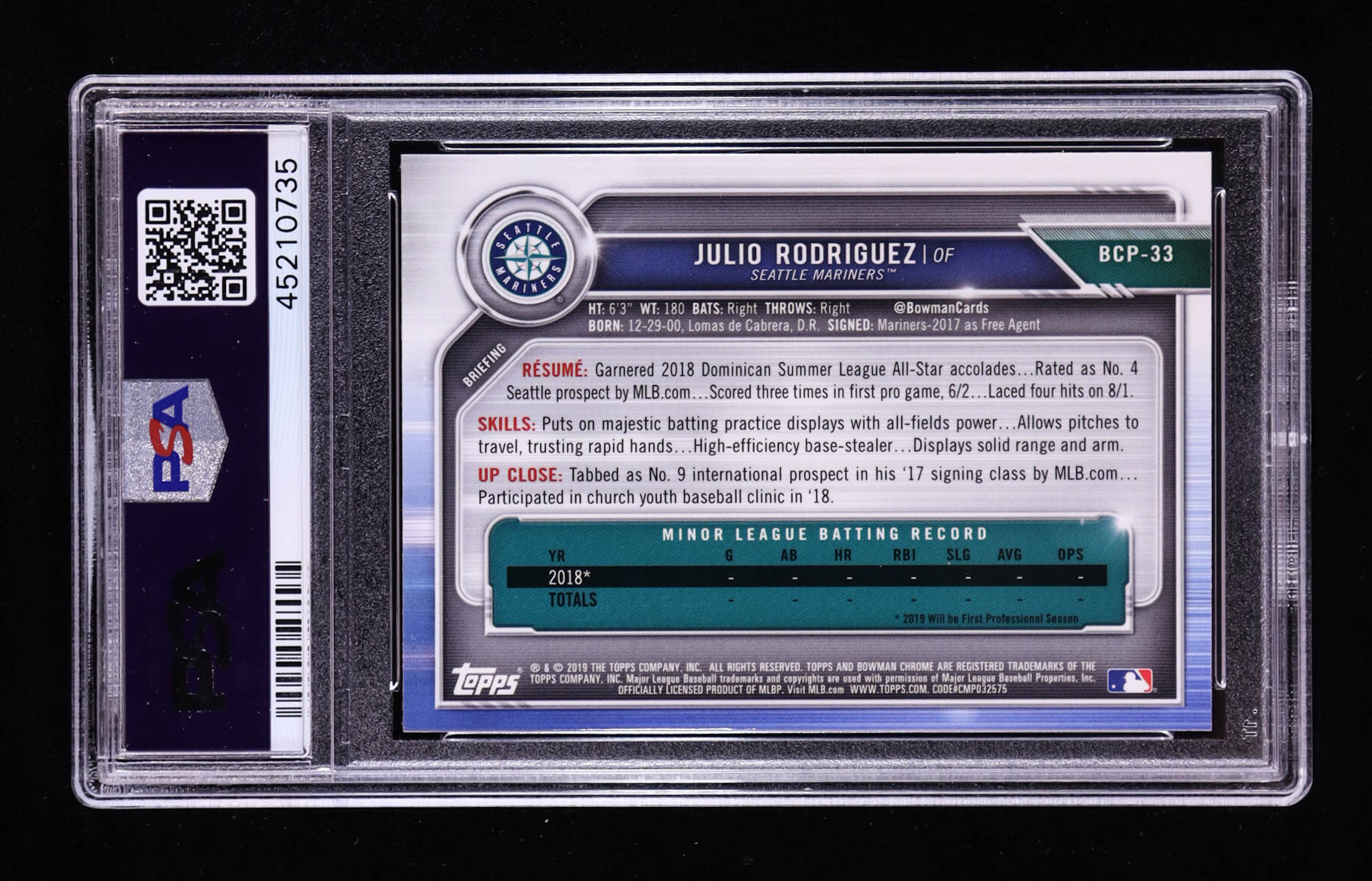 Julio Rodriguez 2019 Bowman Chrome Prospects #BCP33 RC (PSA 10) at PristineAuction.com Julio Rodriguez 2019 Bowman Chrome Prospects #BCP33 RC (PSA 10) at PristineAuction.com