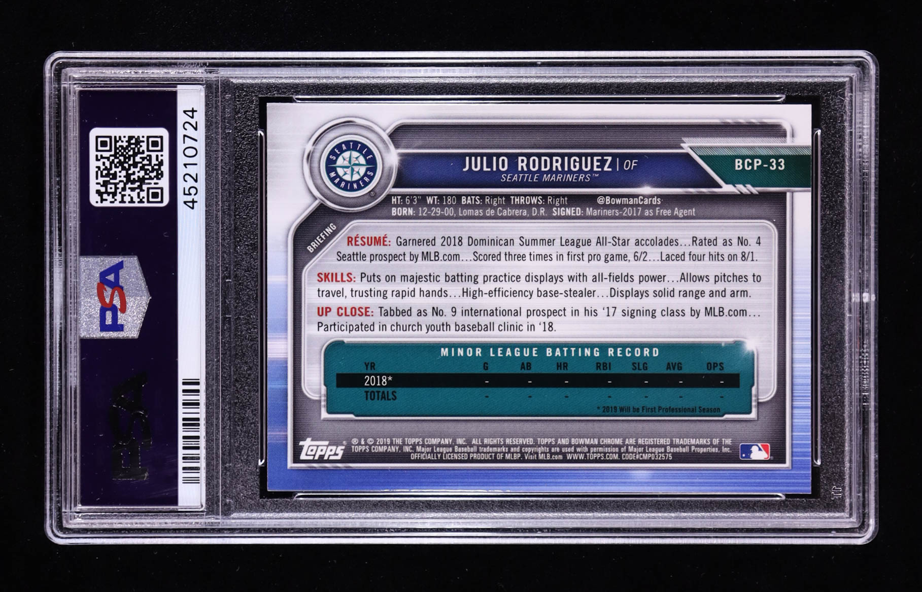 Julio Rodriguez 2019 Bowman Chrome Prospects #BCP33 RC (PSA 10) at PristineAuction.com Julio Rodriguez 2019 Bowman Chrome Prospects #BCP33 RC (PSA 10) at PristineAuction.com