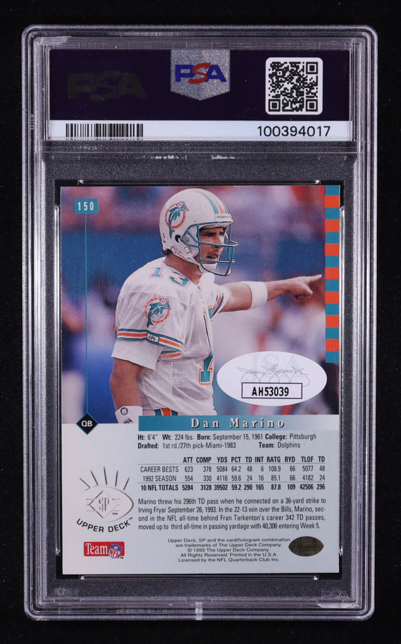 Dan Marino Signed 1993 SP #150 (PSA 7 | Auto 10) at PristineAuction.com Dan Marino Signed 1993 SP #150 (PSA 7 | Auto 10) at PristineAuction.com