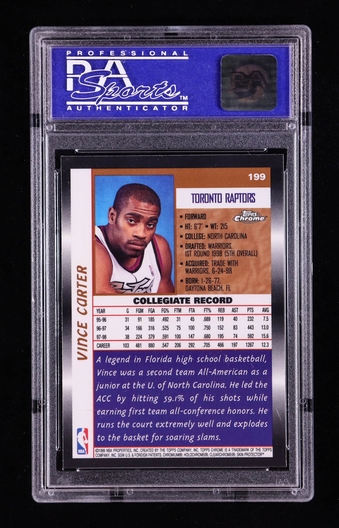 Vince Carter 1998-99 Topps Chrome #199 RC (PSA 9) at PristineAuction.com Vince Carter 1998-99 Topps Chrome #199 RC (PSA 9) at PristineAuction.com