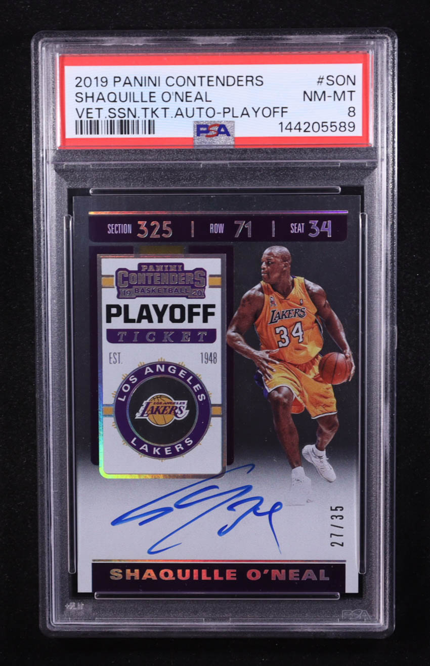 Shaquille O'Neal 2019-20 Panini Contenders Veteran Autographs Playoff Ticket #10 #27/35 (PSA 8) at PristineAuction.com Shaquille O'Neal 2019-20 Panini Contenders Veteran Autographs Playoff Ticket #10 #27/35 (PSA 8) at PristineAuction.com