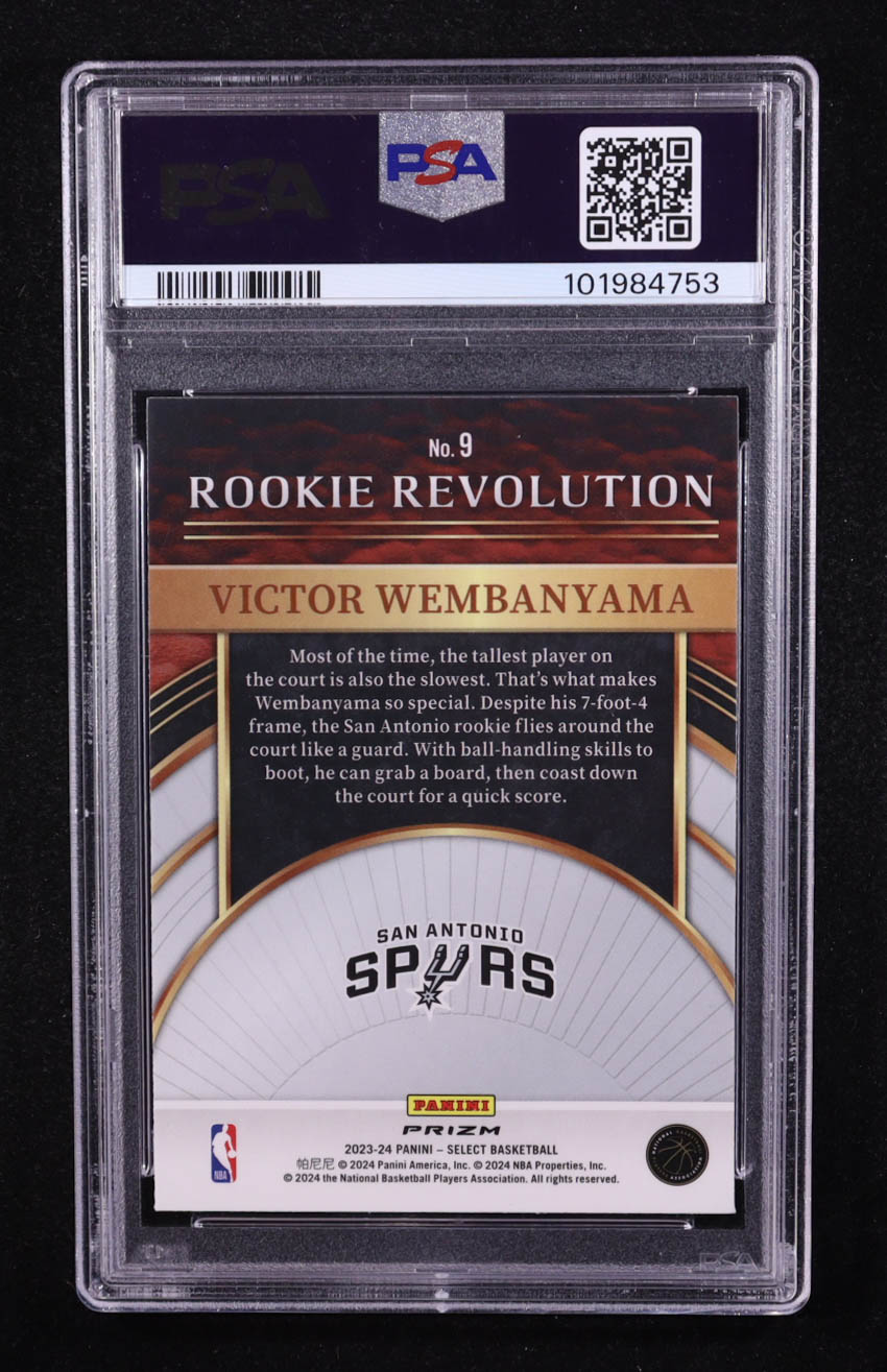 Victor Wembanyama 2023-24 Select Rookie Revolution Tectonic Prizms #9 RC (PSA 10) at PristineAuction.com Victor Wembanyama 2023-24 Select Rookie Revolution Tectonic Prizms #9 RC (PSA 10) at PristineAuction.com