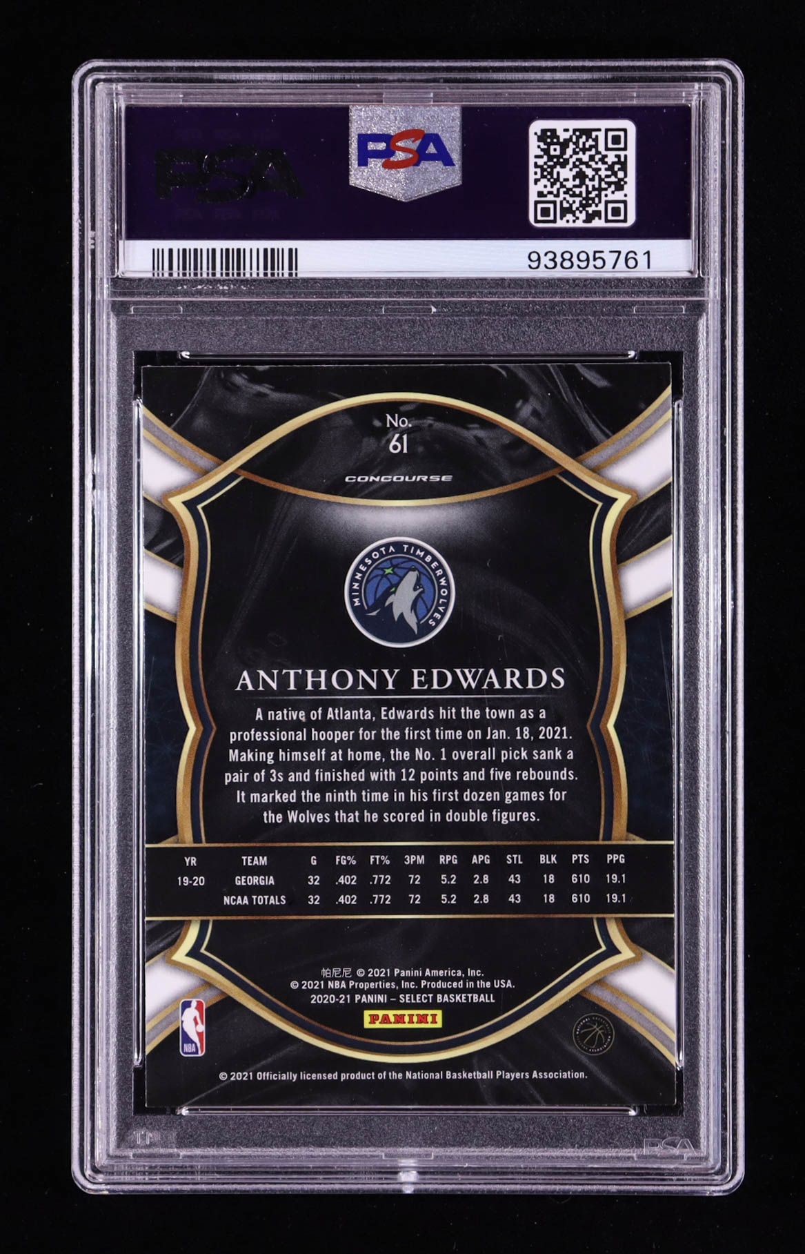 Anthony Edwards 2020-21 Select Blue Retail #61 RC (PSA 10) at PristineAuction.com Anthony Edwards 2020-21 Select Blue Retail #61 RC (PSA 10) at PristineAuction.com