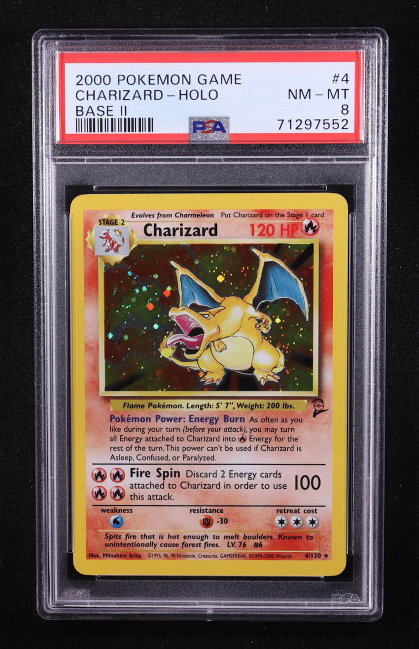 Charizard 2000 Pokemon Base 2 Unlimited #4 HOLO (PSA 8) at PristineAuction.com Charizard 2000 Pokemon Base 2 Unlimited #4 HOLO (PSA 8) at PristineAuction.com