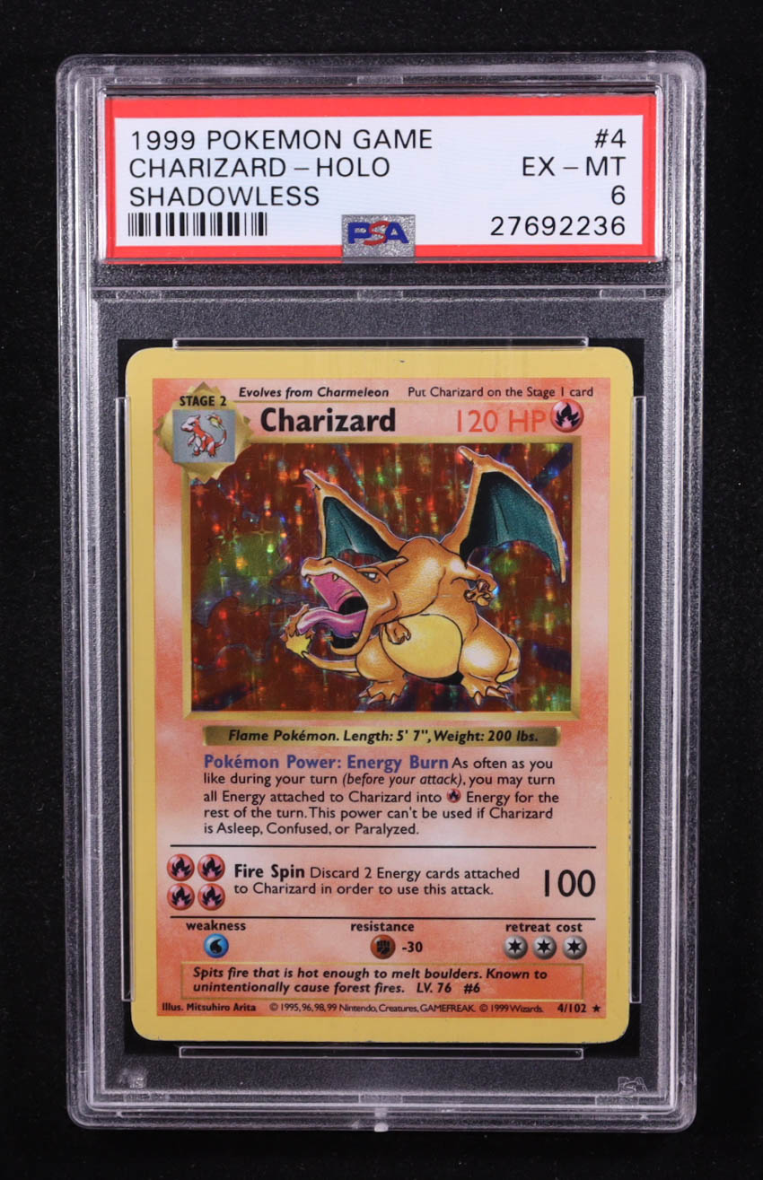 Charizard 1999 Pokemon Base Shadowless #4 HOLO (PSA 6) at PristineAuction.com Charizard 1999 Pokemon Base Shadowless #4 HOLO (PSA 6) at PristineAuction.com