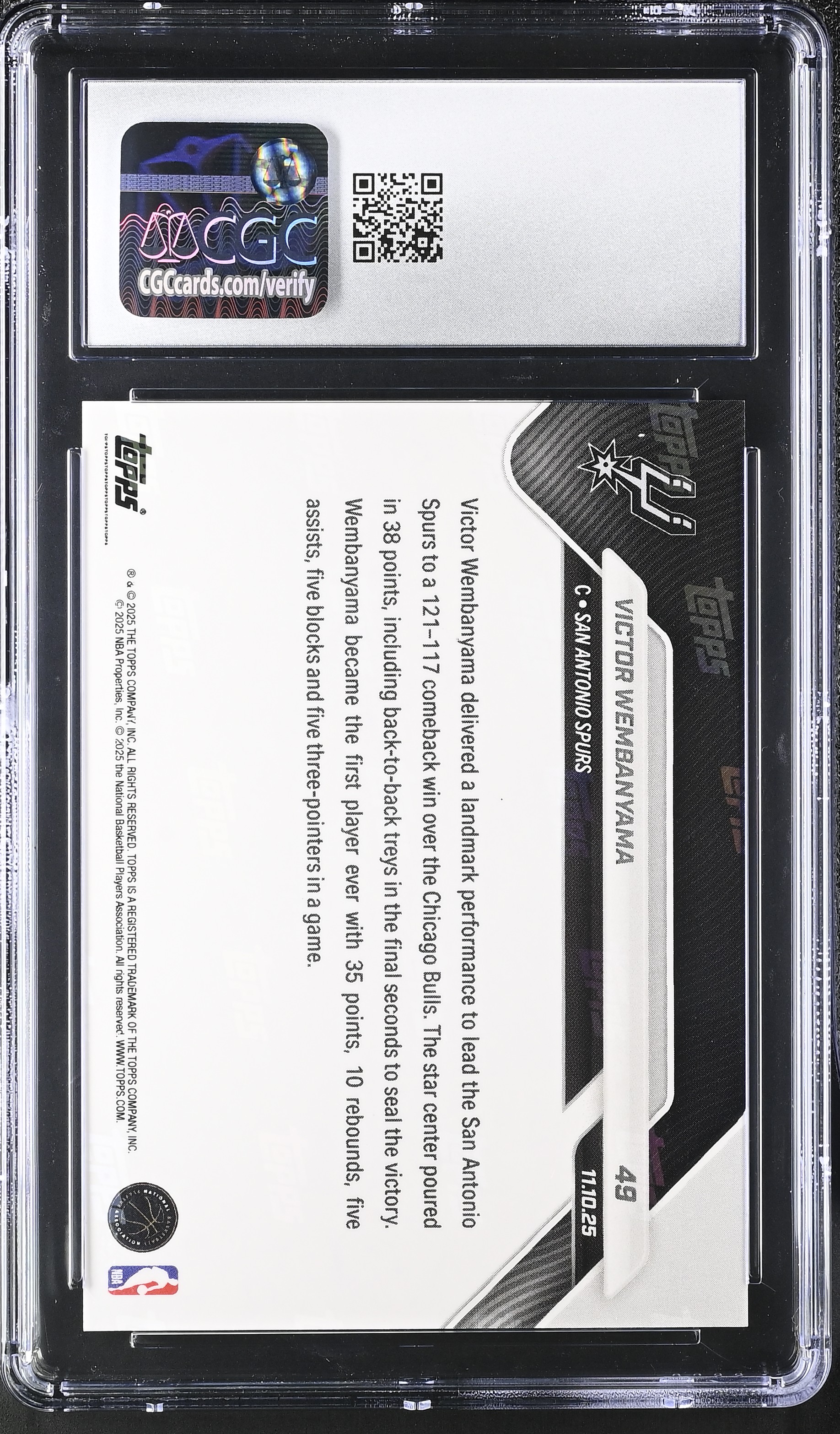 Victor Wembanyama 2025-26 Topps Now Green Foil #49 #10/99 (CGC 9) at PristineAuction.com Victor Wembanyama 2025-26 Topps Now Green Foil #49 #10/99 (CGC 9) at PristineAuction.com