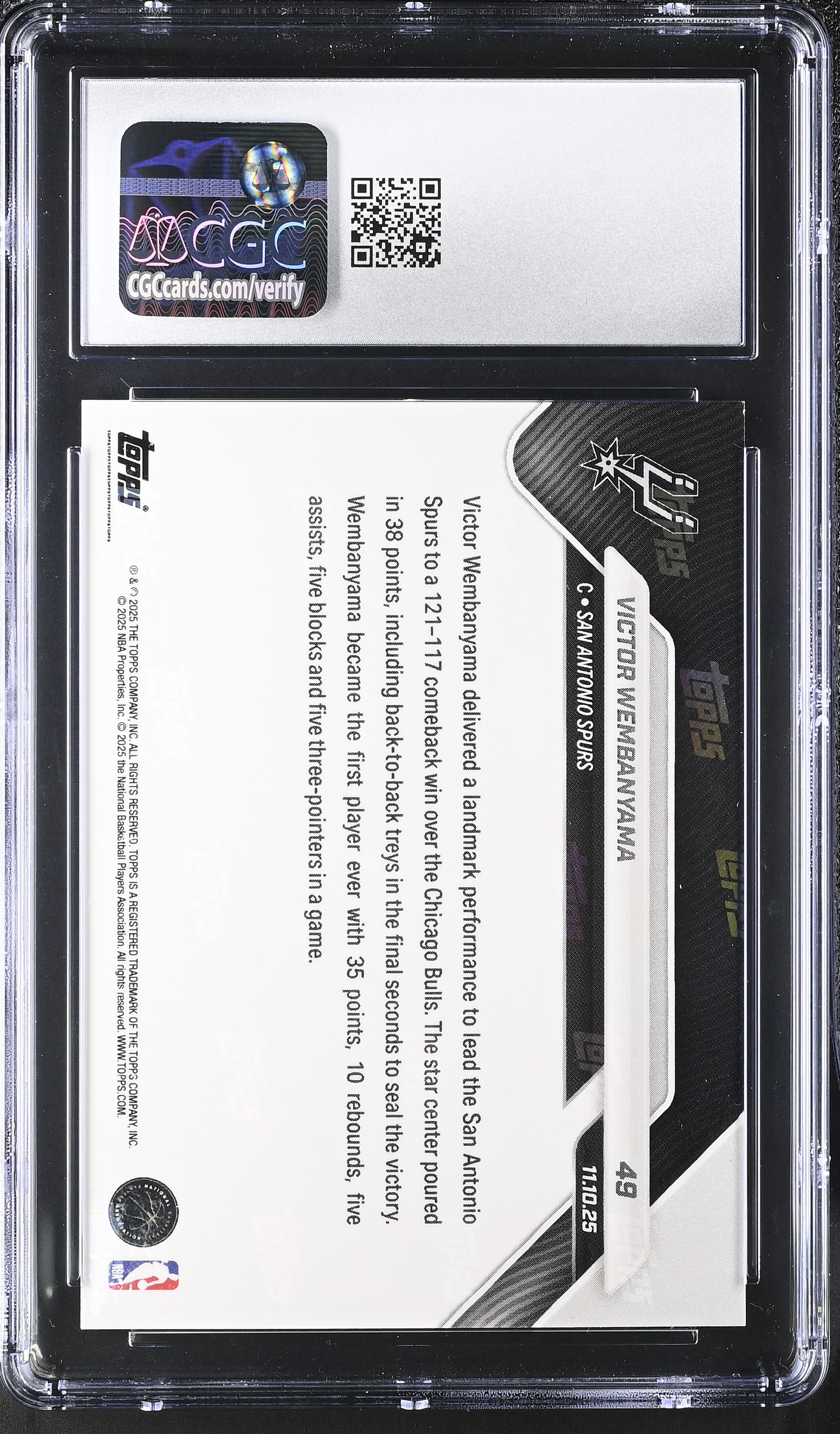 Victor Wembanyama 2025-26 Topps Now Green Foil #49 #93/99 (CGC 9) at PristineAuction.com Victor Wembanyama 2025-26 Topps Now Green Foil #49 #93/99 (CGC 9) at PristineAuction.com