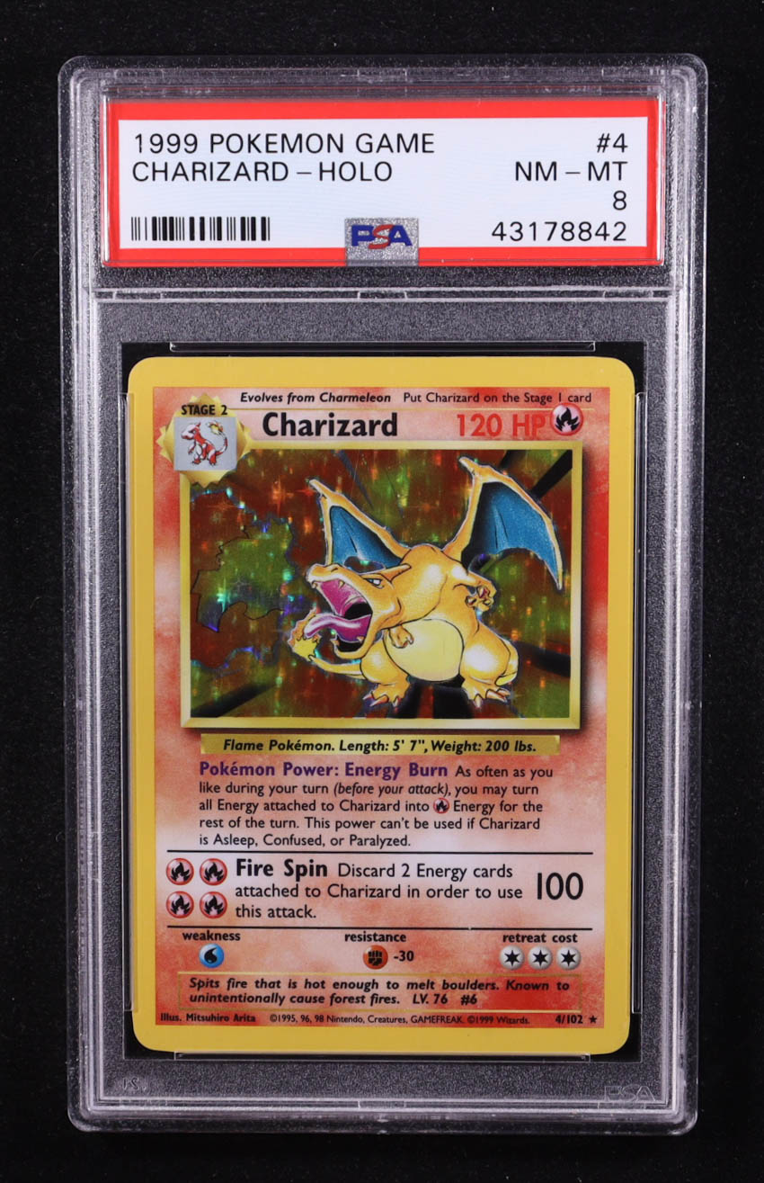 Charizard 1999 Pokemon Base Unlimited #4 HOLO (PSA 8) at PristineAuction.com Charizard 1999 Pokemon Base Unlimited #4 HOLO (PSA 8) at PristineAuction.com