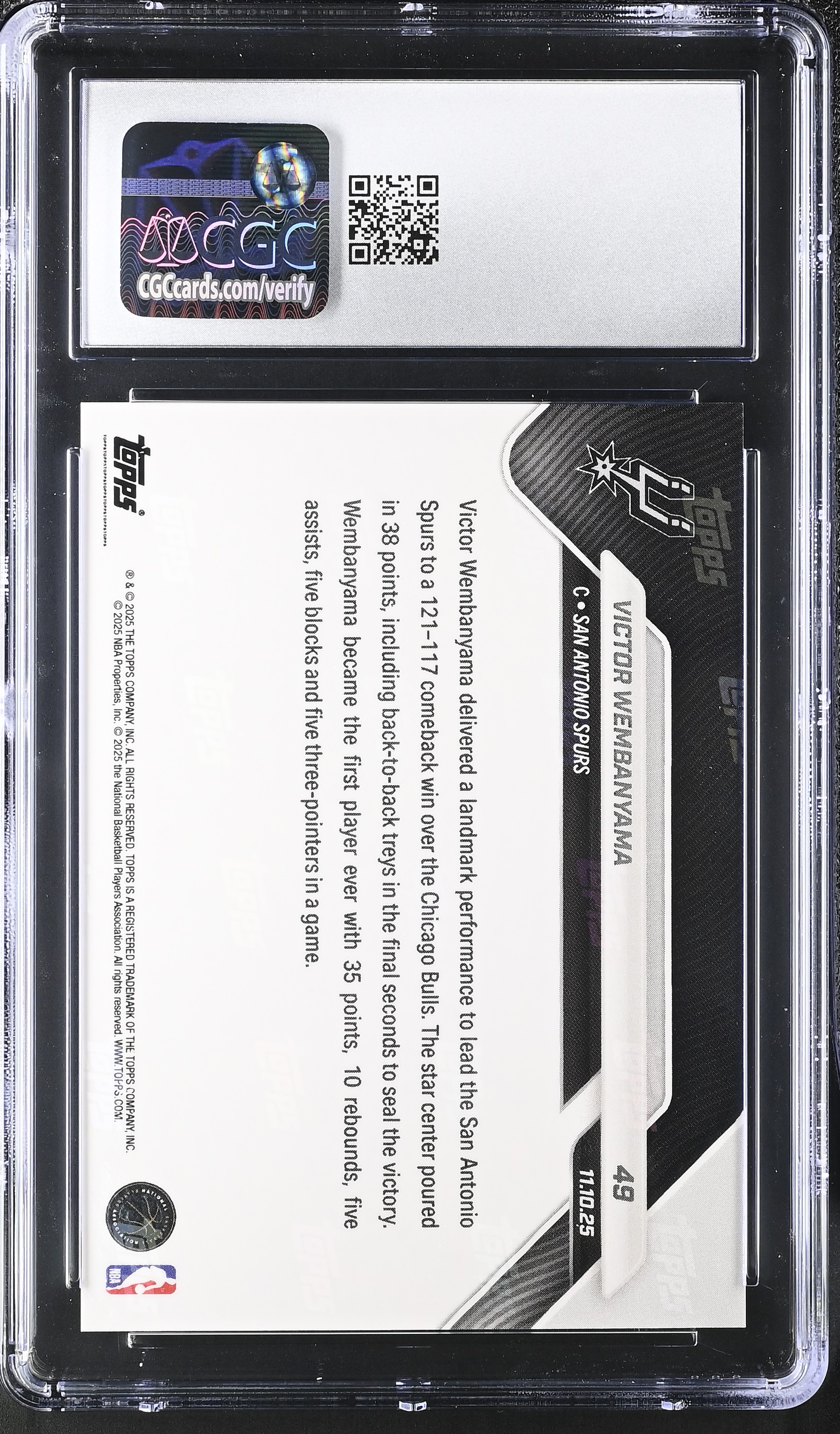 Victor Wembanyama 2025-26 Topps Now Green Foil #49 #84/99 (CGC 9) at PristineAuction.com Victor Wembanyama 2025-26 Topps Now Green Foil #49 #84/99 (CGC 9) at PristineAuction.com