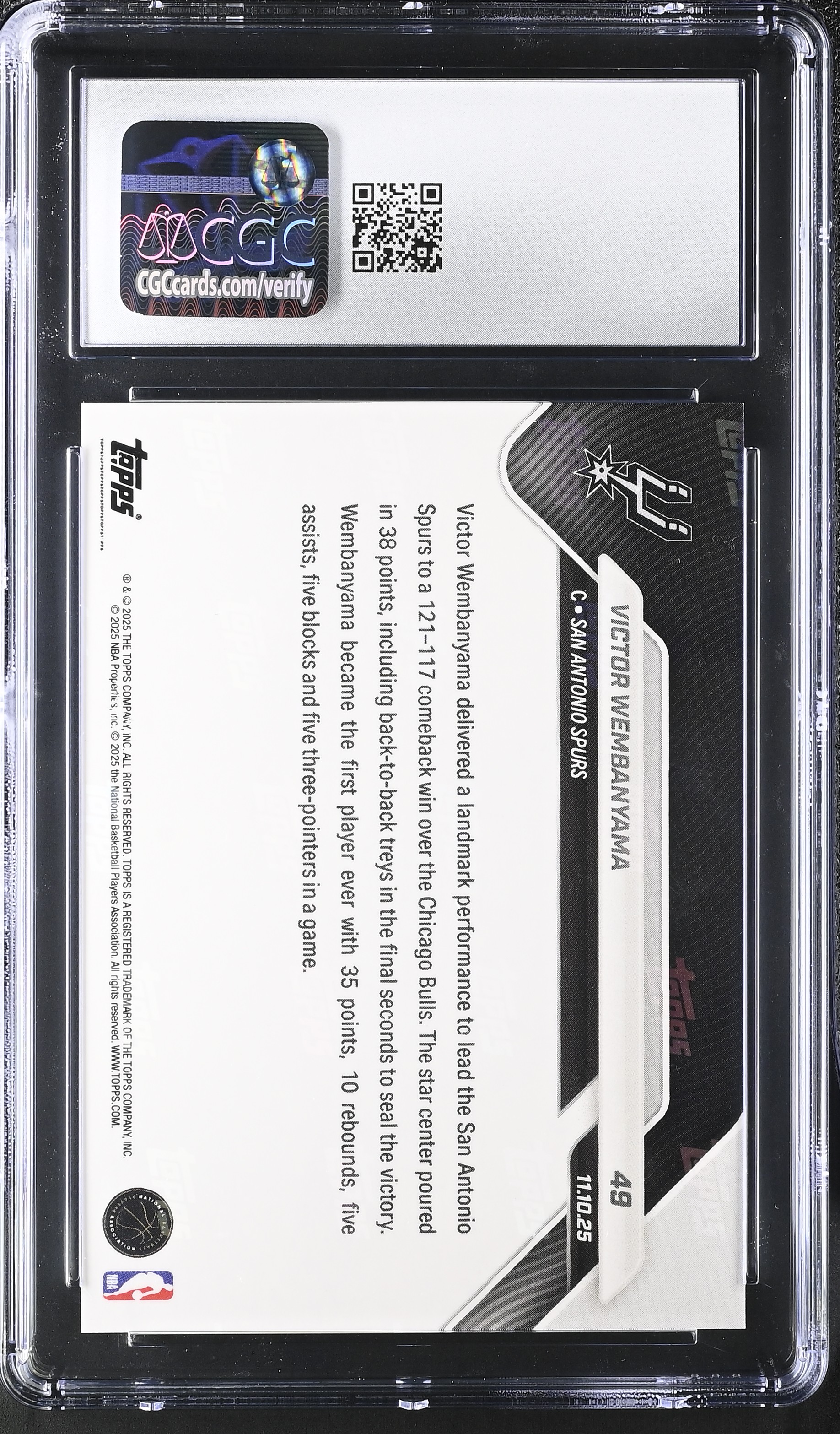 Victor Wembanyama 2025-26 Topps Now Green Foil #49 #08/99 (CGC 9) at PristineAuction.com Victor Wembanyama 2025-26 Topps Now Green Foil #49 #08/99 (CGC 9) at PristineAuction.com