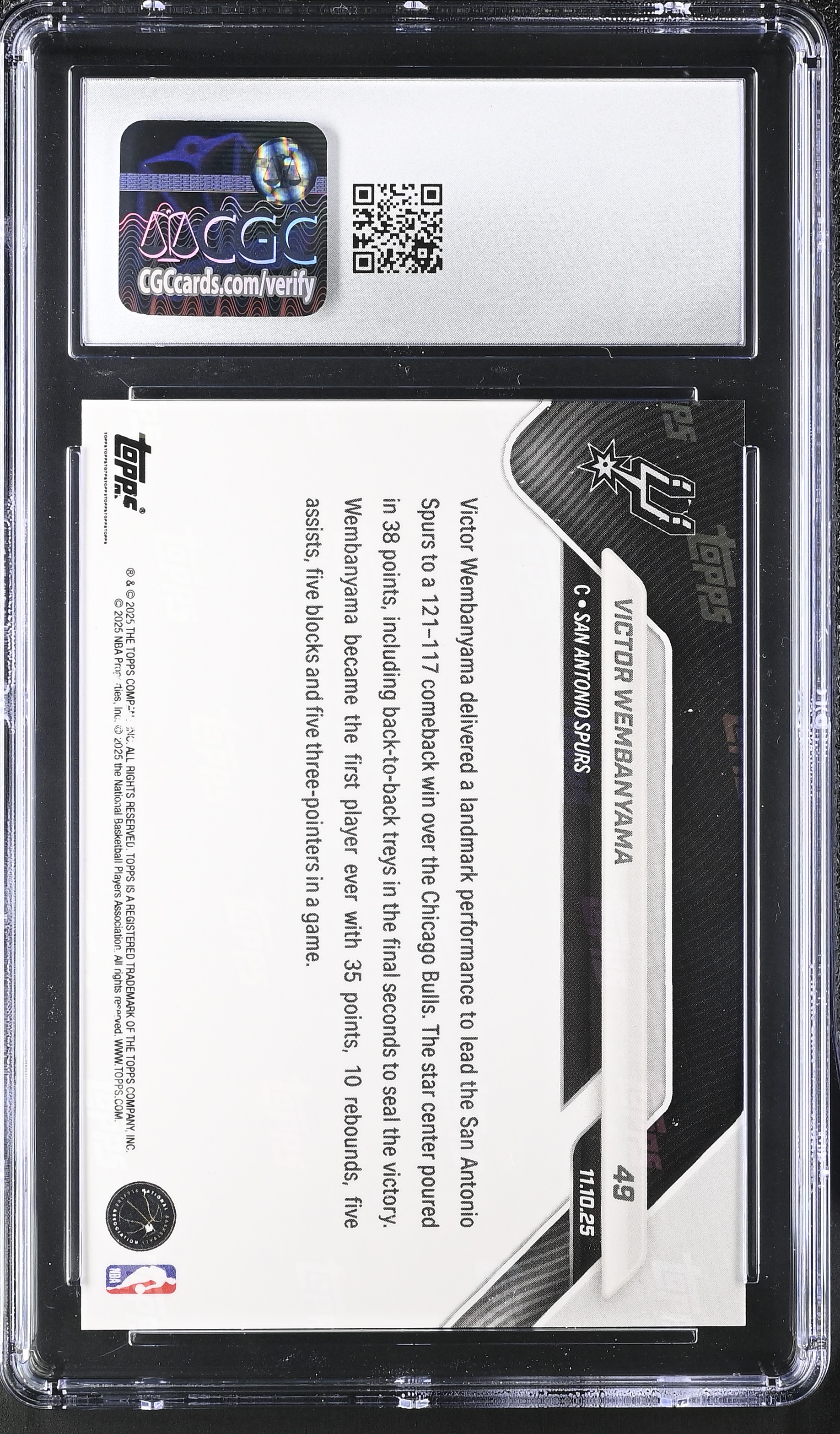 Victor Wembanyama 2025-26 Topps Now Green Foil #49 #07/99 (CGC 9) at PristineAuction.com Victor Wembanyama 2025-26 Topps Now Green Foil #49 #07/99 (CGC 9) at PristineAuction.com