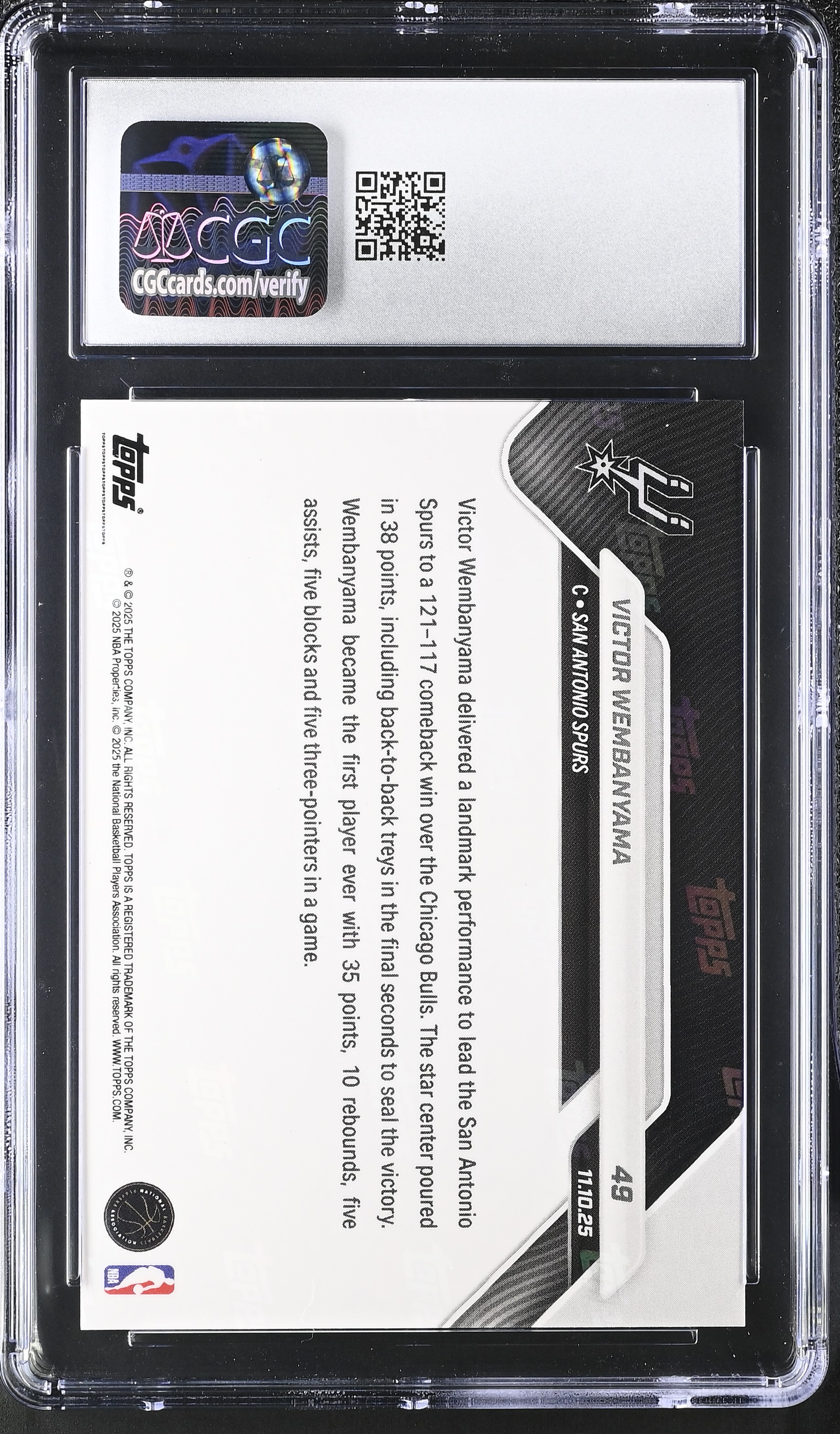 Victor Wembanyama 2025-26 Topps Now Green Foil #49 #09/99 (CGC 9) at PristineAuction.com Victor Wembanyama 2025-26 Topps Now Green Foil #49 #09/99 (CGC 9) at PristineAuction.com