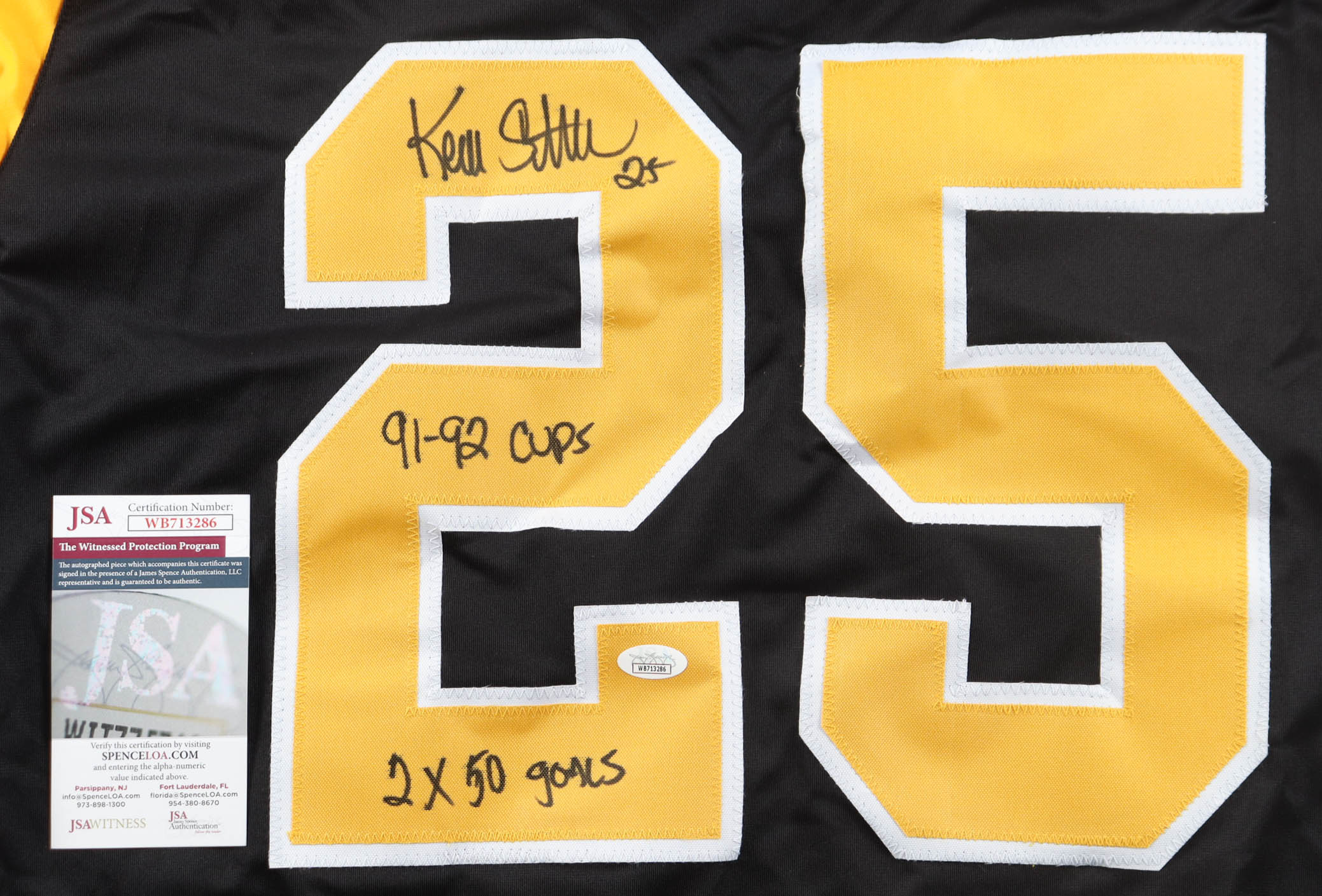 Kevin Stevens Signed Jersey Inscribed "'91-92 Cup" & "2X 50 Goals" (JSA) at PristineAuction.com Kevin Stevens Signed Jersey Inscribed "'91-92 Cup" & "2X 50 Goals" (JSA) at PristineAuction.com