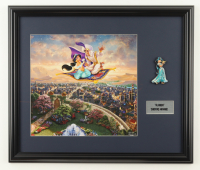 Thomas Kinkade "Aladdin" Custom Framed Print Display with Retired Vintage Princess Jasmine Pin at PristineAuction.com