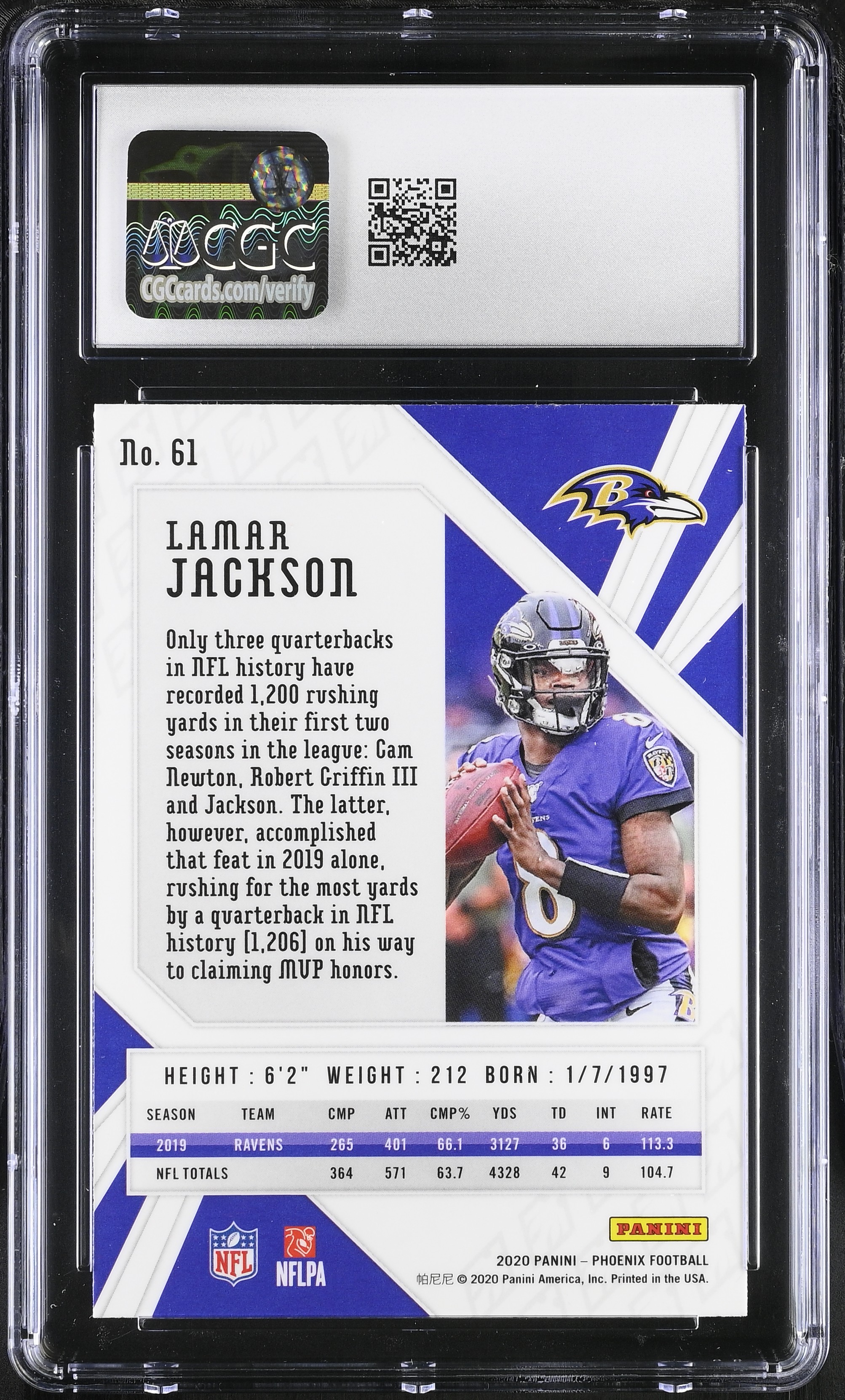 Lamar Jackson 2020 Panini Phoenix Fire Burst #61 (CGC 8.5) at PristineAuction.com Lamar Jackson 2020 Panini Phoenix Fire Burst #61 (CGC 8.5) at PristineAuction.com