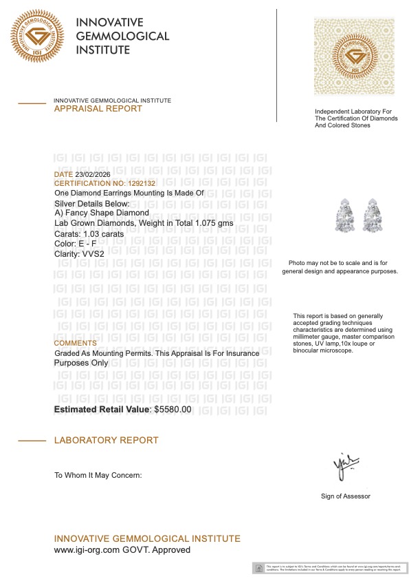 NEW 1.03 CTW Lab Grown Diamonds Earrings E-F, VVS2 | Estimated Retail Value: $5,580 (IGI) at PristineAuction.com NEW 1.03 CTW Lab Grown Diamonds Earrings E-F, VVS2 | Estimated Retail Value: $5,580 (IGI) at PristineAuction.com