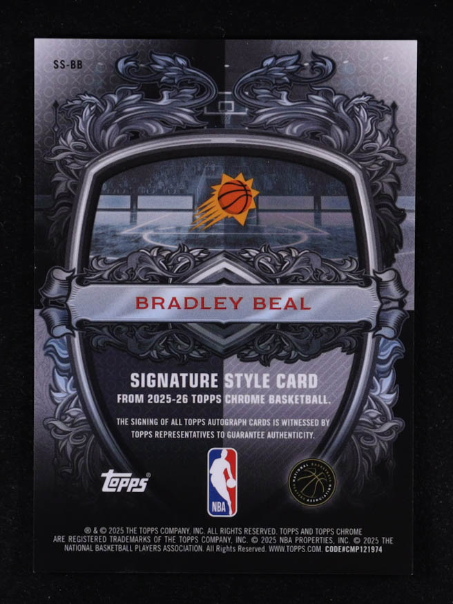 Bradley Beal 2025-26 Topps Chrome Sapphire Signature Style Black Sapphire #SSBB #08/10 at PristineAuction.com Bradley Beal 2025-26 Topps Chrome Sapphire Signature Style Black Sapphire #SSBB #08/10 at PristineAuction.com