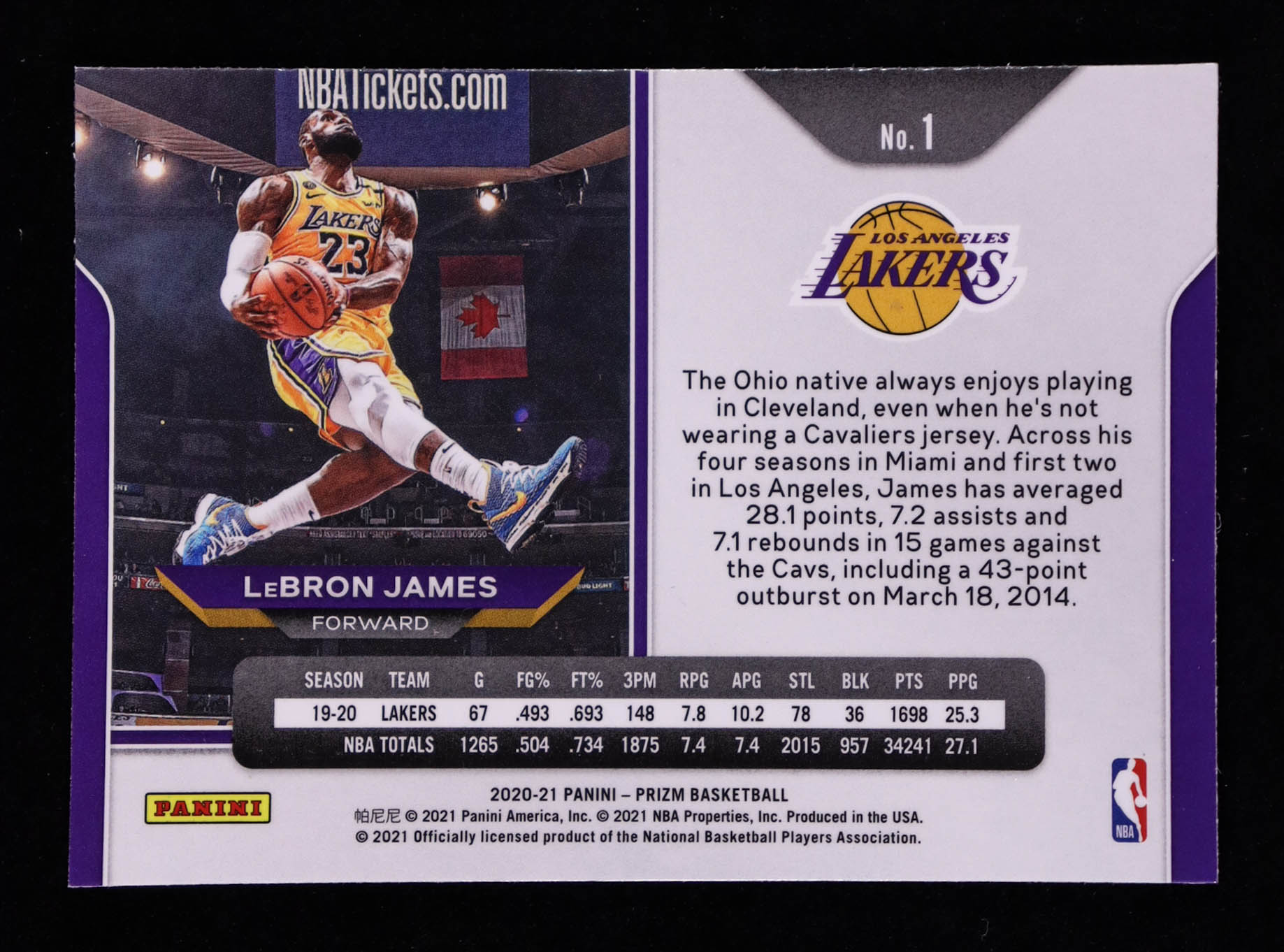 LeBron James 2020-21 Panini Prizm #1 at PristineAuction.com LeBron James 2020-21 Panini Prizm #1 at PristineAuction.com