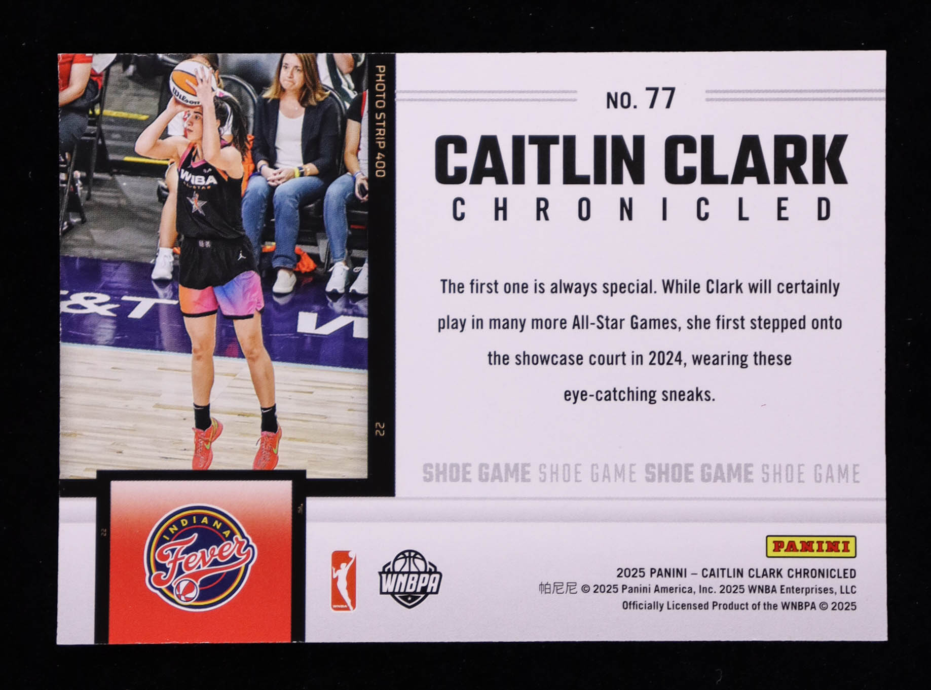 Caitlin Clark 2025 Panini Caitlin Clark Chronicled Red Cracked Ice #77 Shoe Game at PristineAuction.com Caitlin Clark 2025 Panini Caitlin Clark Chronicled Red Cracked Ice #77 Shoe Game at PristineAuction.com