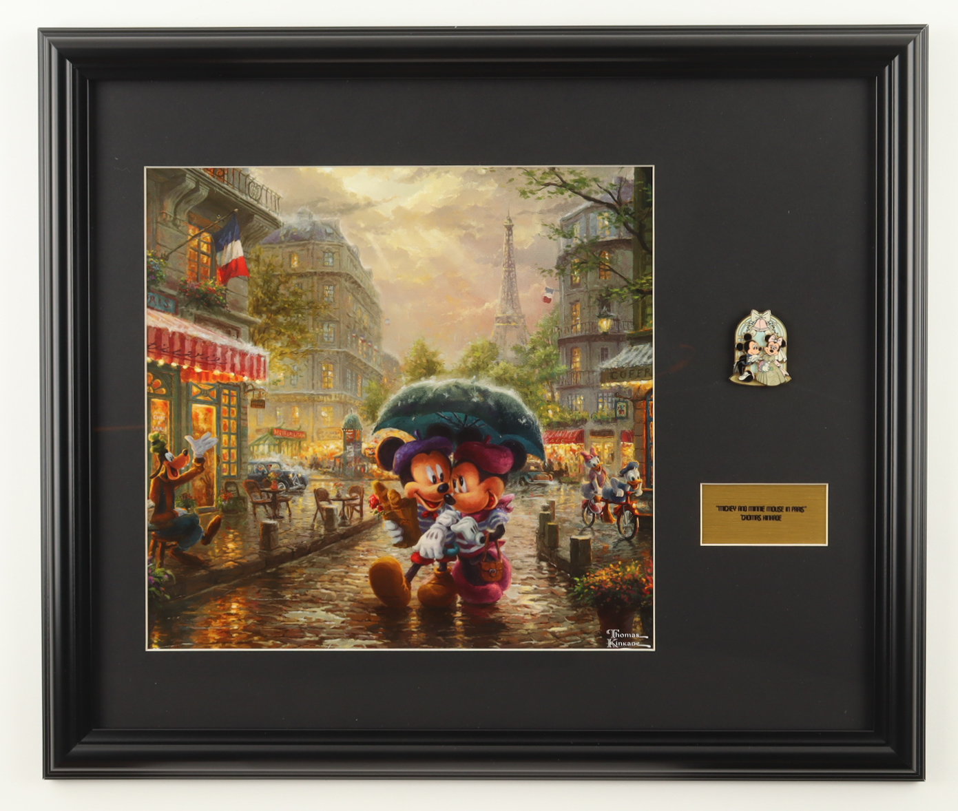 Thomas Kinkade Walt Disney's "Mickey & Minnie Mouse in Paris" Custom Framed Print Display With Mickey & Minnie Pin at PristineAuction.com Thomas Kinkade Walt Disney's "Mickey & Minnie Mouse in Paris" Custom Framed Print Display With Mickey & Minnie Pin at PristineAuction.com