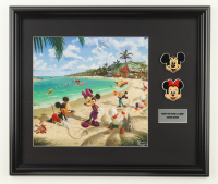 Thomas Kinkade "Mickey & Minnie Mouse on the Florida Beach" Custom Framed Print Display with Mickey & Minnie Mouse Pins at PristineAuction.com