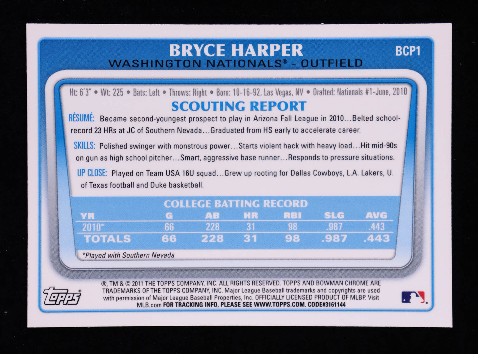 Bryce Harper 2011 Bowman Chrome Prospects #BCP1 RC at PristineAuction.com Bryce Harper 2011 Bowman Chrome Prospects #BCP1 RC at PristineAuction.com