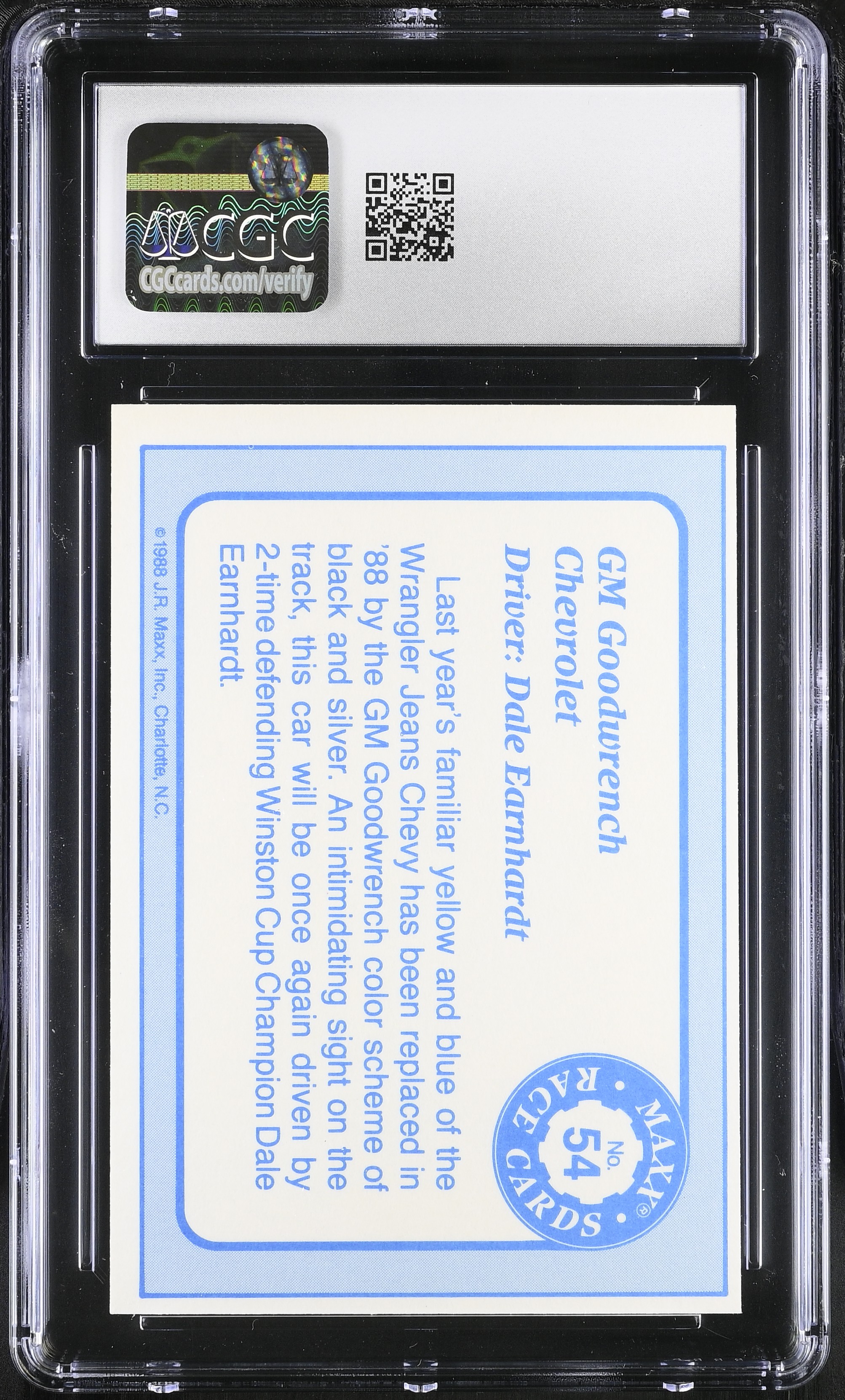 Dale Earnhardt 1988 Maxx Charlotte Car/Goodwrench #54 (CGC 7) at PristineAuction.com Dale Earnhardt 1988 Maxx Charlotte Car/Goodwrench #54 (CGC 7) at PristineAuction.com