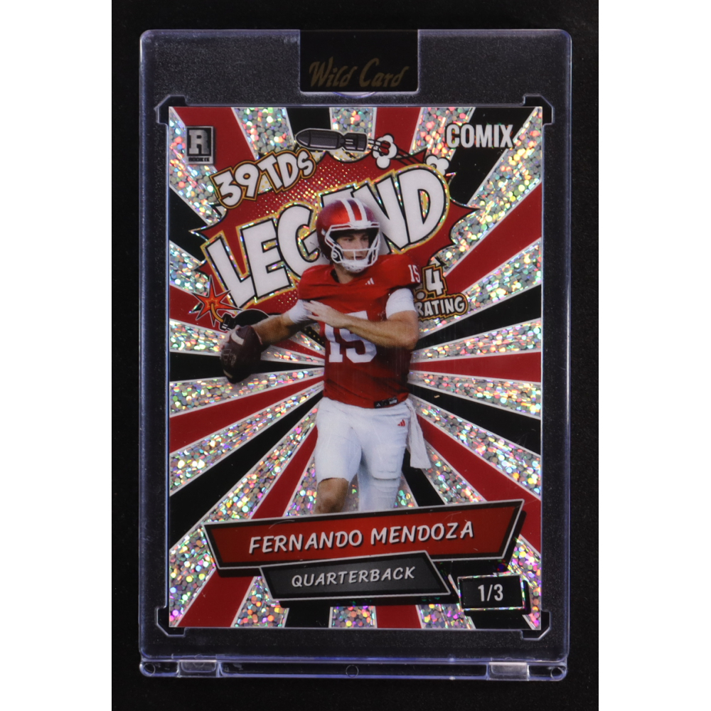 Fernando Mendoza 2025 Wild Card Alumination Comix Legend Red and Black Silver Sparkle #ACBL-FM09 #1/3 RC at PristineAuction.com