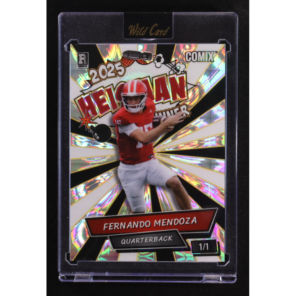 Fernando Mendoza 2025 Wild Card Alumination Comix Heisman Winner Black and White Silver Foil #ACBL-FM08 #1/1 RC at PristineAuction.com