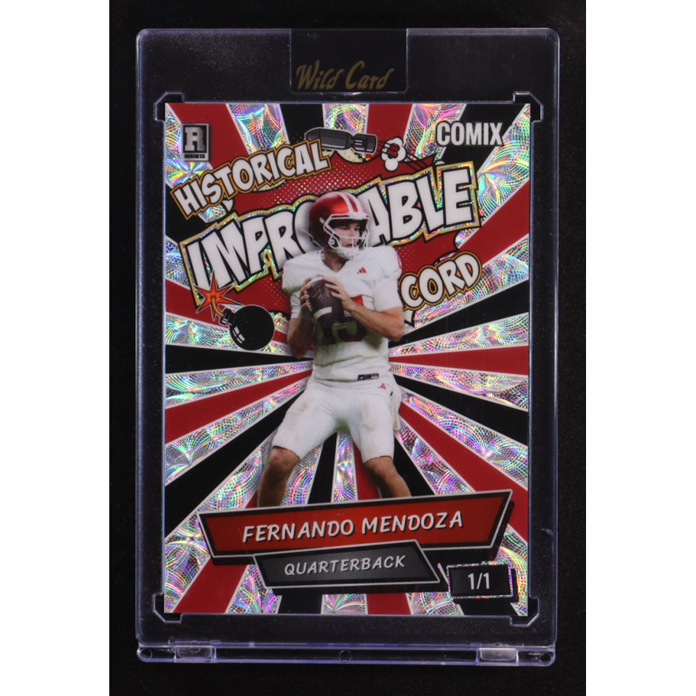 Fernando Mendoza 2025 Wild Card Alumination Comix Improbable Record Red and Black Silver Scope #ACBL-FM05 #1/1 RC at PristineAuction.com