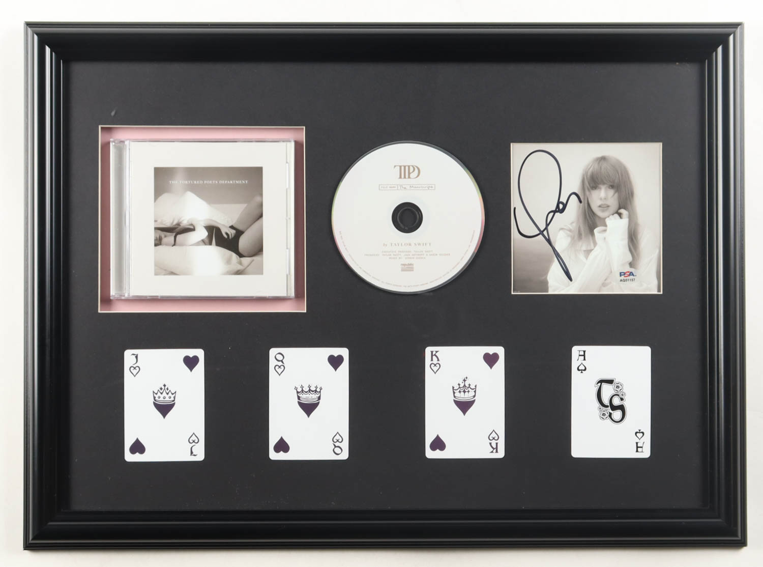 Taylor Swift Signed Custom Framed "Tortured Poets Society" CD Album Insert Display With Disc Case, Disc & (4) Playing Cards (PSA) at PristineAuction.com Taylor Swift Signed Custom Framed "Tortured Poets Society" CD Album Insert Display With Disc Case, Disc & (4) Playing Cards (PSA) at PristineAuction.com
